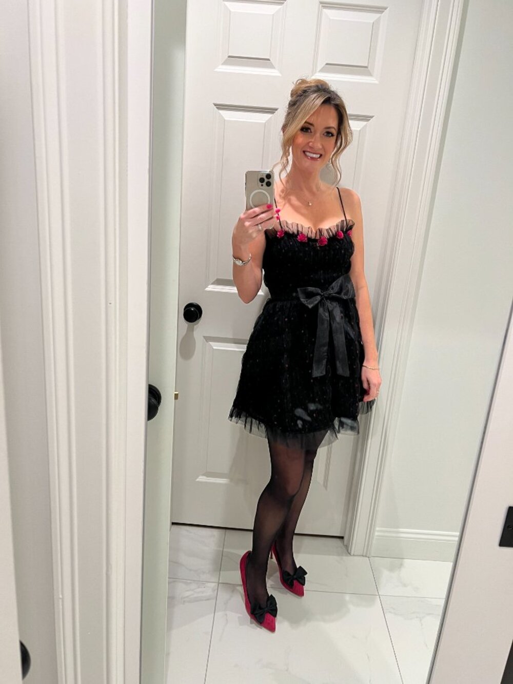 Revolve For Love and Lemons Delphina Mini Dress, Size S, black & pink - Picture 3 of 3